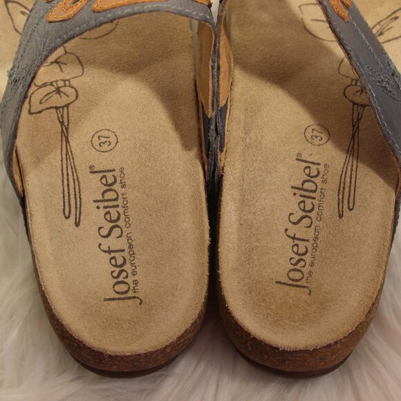 Josef Seibel Women's Leather Thong Sandals EU 37 Gray Floral Style #78809 READ - Picture 11 of 15